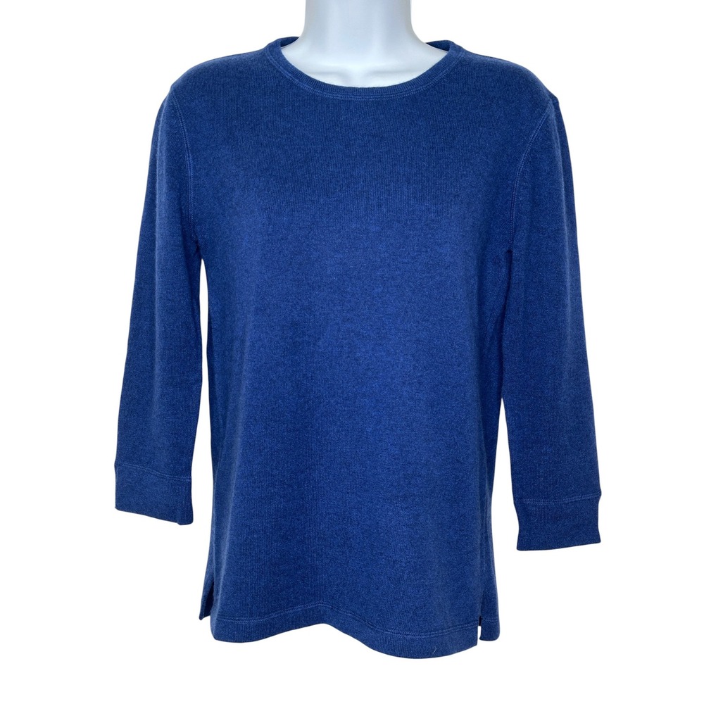 NEW Kinross Cashmere Sweater XS Blue 3/4 Sleeve Crew Neck 100% Cashmere Top